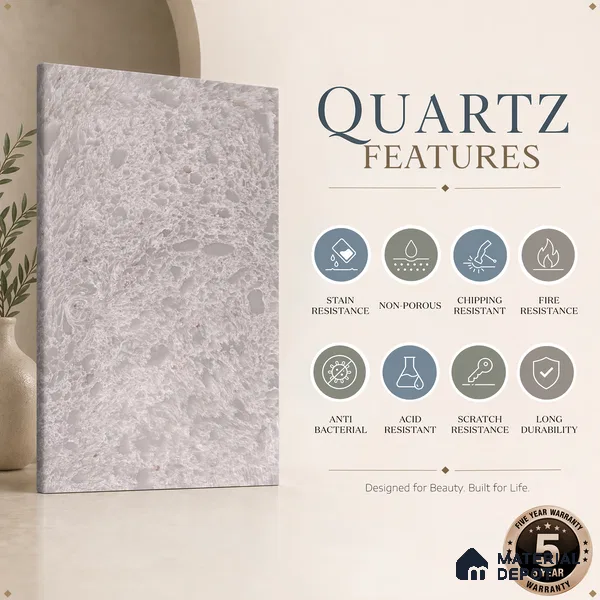 Belina Quartz QR 00195 Frosted Lace Value Series 10.56 ft x 5.31 ft Quartz - 20 mm | 5 Years Warranty | Suitable for Kitchen, Restaurant, Counter Tops, Dining, Reception, office