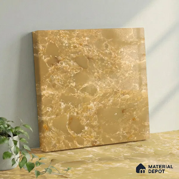 Belina Quartz QR 00196 Golden Sienna Value Series 10.56 ft x 5.31 ft Quartz - 20 mm | 5 Years Warranty | Suitable for Kitchen, Restaurant, Counter Tops, Dining, Reception, office