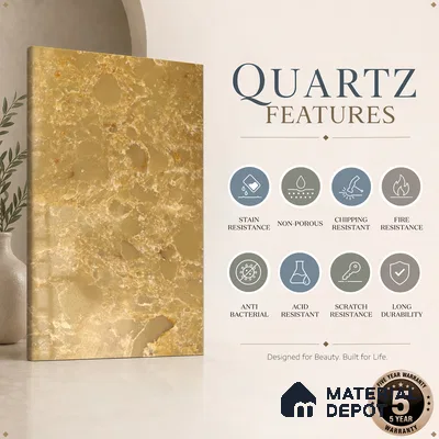 Belina Quartz QR 00196 Golden Sienna Value Series 10.56 ft x 5.31 ft Quartz - 20 mm | 5 Years Warranty | Suitable for Kitchen, Restaurant, Counter Tops, Dining, Reception, office