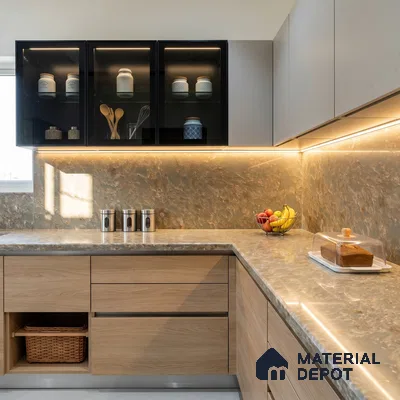 Belina Quartz QR 00197 B Verdant Ember Value Series 10.56 ft x 5.31 ft Quartz - 20 mm | 5 Years Warranty | Suitable for Kitchen, Restaurant, Counter Tops, Dining, Reception, office