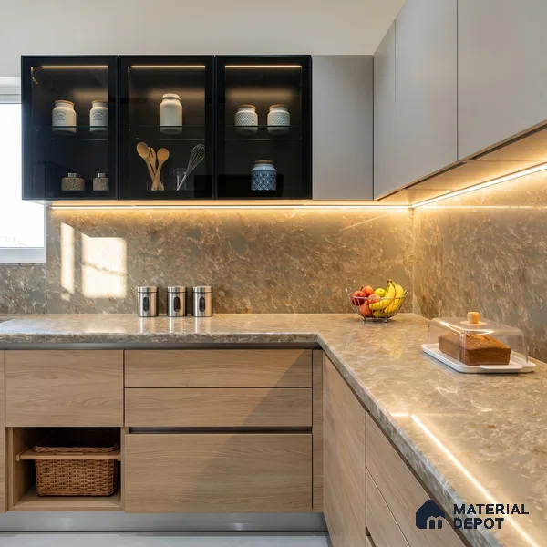 Belina Quartz QR 00197 B Verdant Ember Value Series 10.56 ft x 5.31 ft Quartz - 20 mm | 5 Years Warranty | Suitable for Kitchen, Restaurant, Counter Tops, Dining, Reception, office