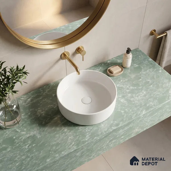 Belina Quartz QR 00197 Verdant Mist Value Series 10.56 ft x 5.31 ft Quartz - 20 mm | 5 Years Warranty | Suitable for Kitchen, Restaurant, Counter Tops, Dining, Reception, office