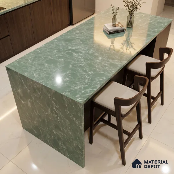 Belina Quartz QR 00197 Verdant Mist Value Series 10.56 ft x 5.31 ft Quartz - 20 mm | 5 Years Warranty | Suitable for Kitchen, Restaurant, Counter Tops, Dining, Reception, office