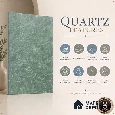 Belina Quartz QR 00197 Verdant Mist Value Series 10.56 ft x 5.31 ft Quartz - 20 mm | 5 Years Warranty | Suitable for Kitchen, Restaurant, Counter Tops, Dining, Reception, office