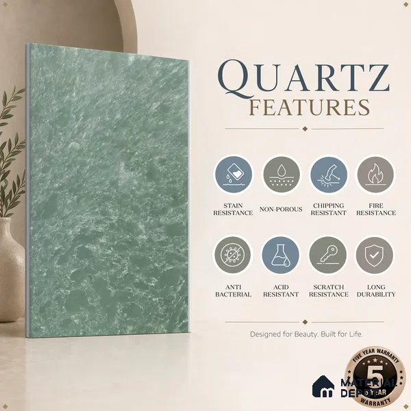 Belina Quartz QR 00197 Verdant Mist Value Series 10.56 ft x 5.31 ft Quartz - 20 mm | 5 Years Warranty | Suitable for Kitchen, Restaurant, Counter Tops, Dining, Reception, office