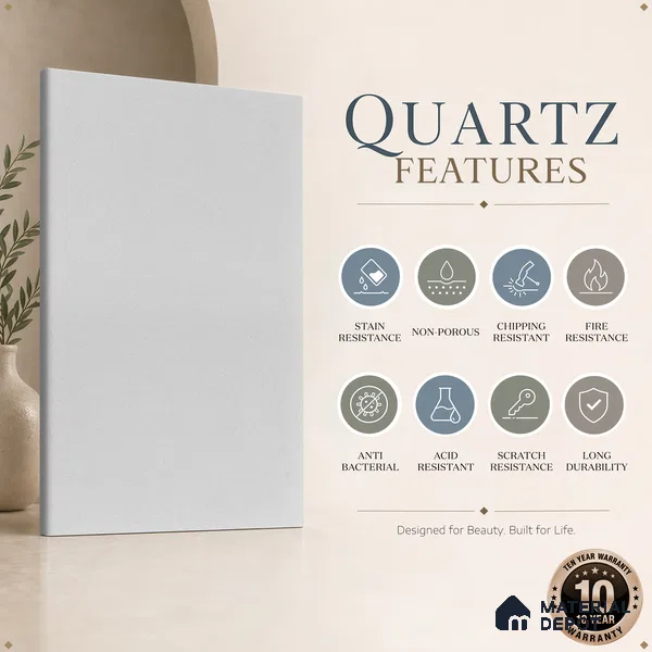 Belina Quartz QR 00199 Frosted Whisper Helsinki Series 11.5 ft x 6.5 ft Quartz - 20 mm | 10 Years of Replacement Warranty | Suitable for Kitchen, Restaurant, Counter Tops, Dining, Reception, office