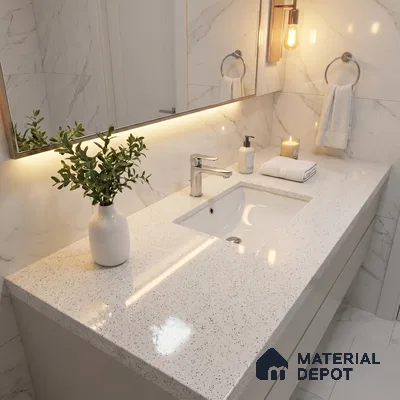 Belina Quartz QR 00200 Frosted Pearl Helsinki Series 11.5 ft x 6.5 ft Quartz - 20 mm | 10 Years of Replacement Warranty | Suitable for Kitchen, Restaurant, Counter Tops, Dining, Reception, office