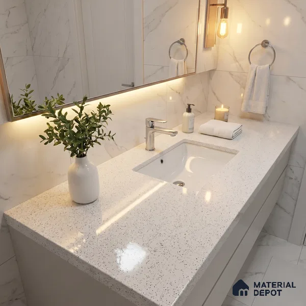 Belina Quartz QR 00200 Frosted Pearl Helsinki Series 11.5 ft x 6.5 ft Quartz - 20 mm | 10 Years of Replacement Warranty | Suitable for Kitchen, Restaurant, Counter Tops, Dining, Reception, office