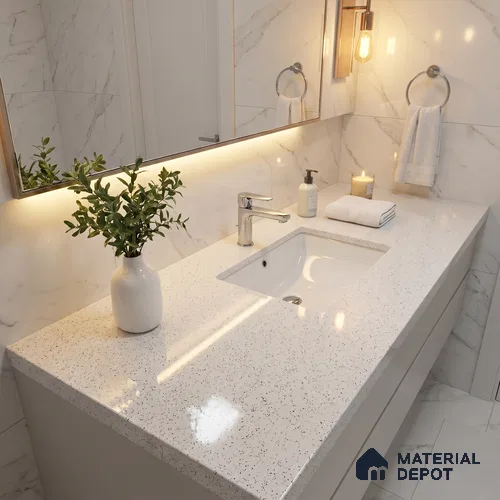 Belina Quartz QR 00200 Frosted Pearl Helsinki Series 11.5 ft x 6.5 ft Quartz - 20 mm | 10 Years of Replacement Warranty | Suitable for Kitchen, Restaurant, Counter Tops, Dining, Reception, office
