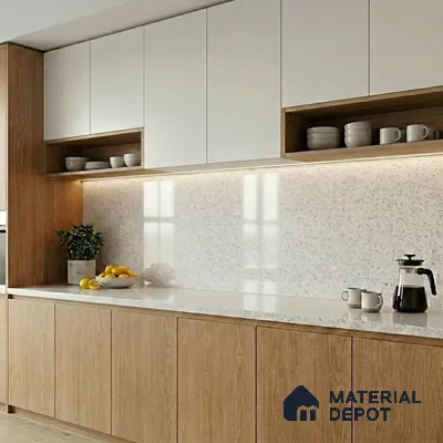 Belina Quartz QR 00200 Frosted Pearl Helsinki Series 11.5 ft x 6.5 ft Quartz - 20 mm | 10 Years of Replacement Warranty | Suitable for Kitchen, Restaurant, Counter Tops, Dining, Reception, office