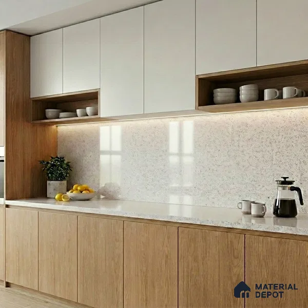 Belina Quartz QR 00200 Frosted Pearl Helsinki Series 11.5 ft x 6.5 ft Quartz - 20 mm | 10 Years of Replacement Warranty | Suitable for Kitchen, Restaurant, Counter Tops, Dining, Reception, office