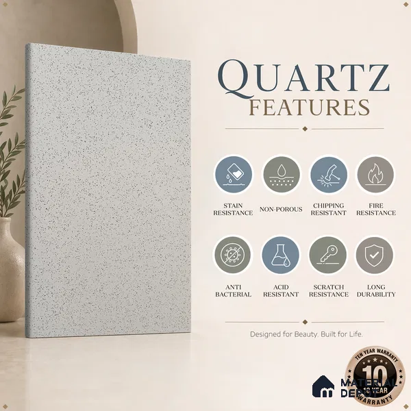 Belina Quartz QR 00200 Frosted Pearl Helsinki Series 11.5 ft x 6.5 ft Quartz - 20 mm | 10 Years of Replacement Warranty | Suitable for Kitchen, Restaurant, Counter Tops, Dining, Reception, office