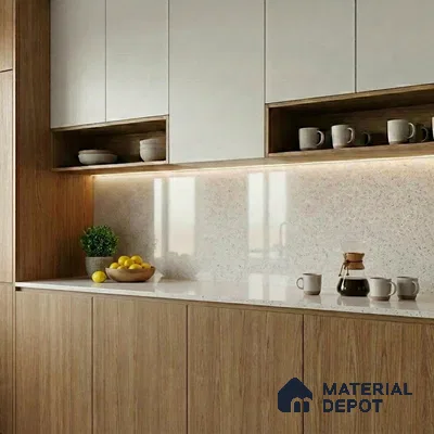 Belina Quartz QR 00201 Frosted Pebble Helsinki Series 11.5 ft x 6.5 ft Quartz - 20 mm | 10 Years of Replacement Warranty | Suitable for Kitchen, Restaurant, Counter Tops, Dining, Reception, office