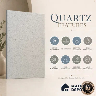 Belina Quartz QR 00201 Frosted Pebble Helsinki Series 11.5 ft x 6.5 ft Quartz - 20 mm | 10 Years of Replacement Warranty | Suitable for Kitchen, Restaurant, Counter Tops, Dining, Reception, office