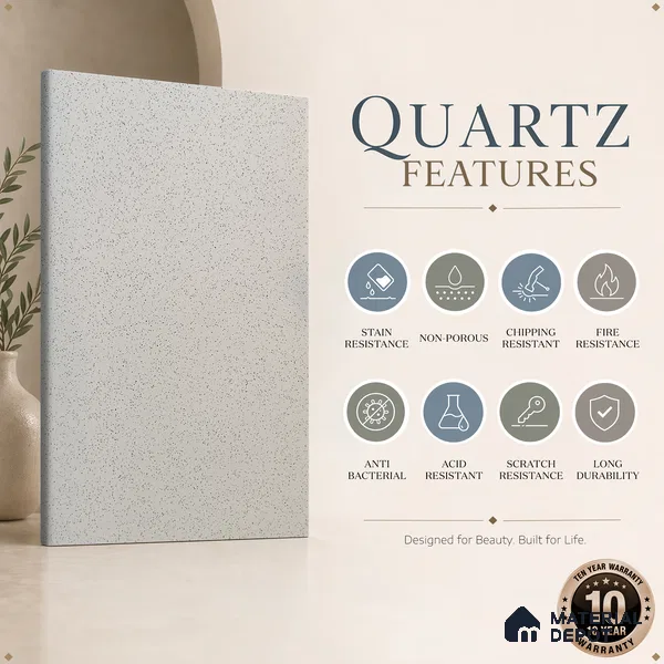 Belina Quartz QR 00201 Frosted Pebble Helsinki Series 11.5 ft x 6.5 ft Quartz - 20 mm | 10 Years of Replacement Warranty | Suitable for Kitchen, Restaurant, Counter Tops, Dining, Reception, office