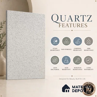 Belina Quartz QR 00202 Ivory Terrazzo Helsinki Series 11.5 ft x 6.5 ft Quartz - 20 mm | 10 Years of Replacement Warranty | Suitable for Kitchen, Restaurant, Counter Tops, Dining, Reception, office