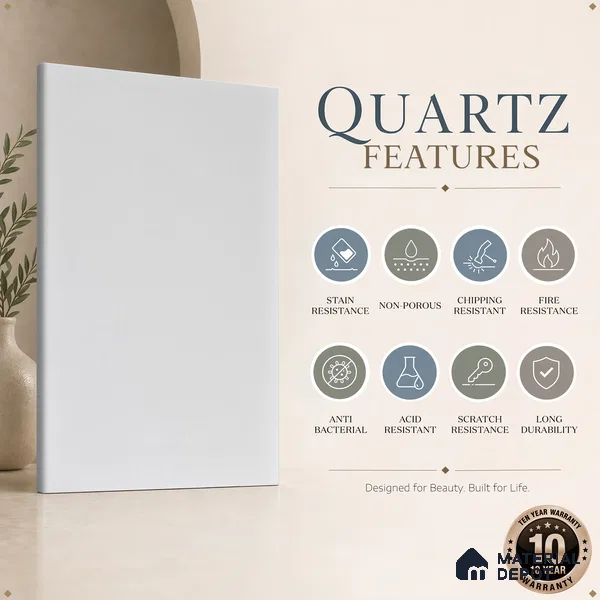 Belina Quartz QR 00203 Opaline Mist Helsinki Series 11.5 ft x 6.5 ft Quartz - 20 mm | 10 Years of Replacement Warranty | Suitable for Kitchen, Restaurant, Counter Tops, Dining, Reception, office