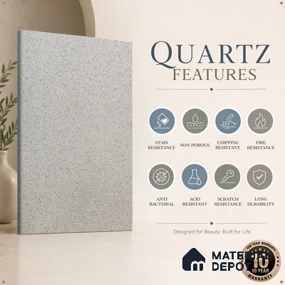 Belina Quartz QR 00204 Frosted Pebble Helsinki Series 11.5 ft x 6.5 ft Quartz - 20 mm | 10 Years of Replacement Warranty | Suitable for Kitchen, Restaurant, Counter Tops, Dining, Reception, office