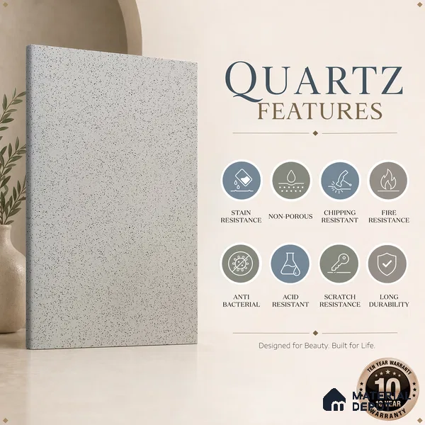 Belina Quartz QR 00204 Frosted Pebble Helsinki Series 11.5 ft x 6.5 ft Quartz - 20 mm | 10 Years of Replacement Warranty | Suitable for Kitchen, Restaurant, Counter Tops, Dining, Reception, office