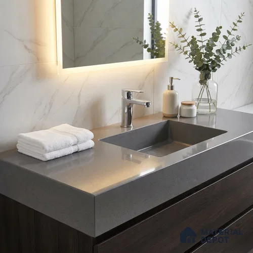 Belina Quartz QR 00205 Graphite Mist Helsinki Series 11.5 ft x 6.5 ft Quartz - 20 mm | 10 Years of Replacement Warranty | Suitable for Kitchen, Restaurant, Counter Tops, Dining, Reception, office