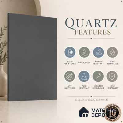 Belina Quartz QR 00205 Graphite Mist Helsinki Series 11.5 ft x 6.5 ft Quartz - 20 mm | 10 Years of Replacement Warranty | Suitable for Kitchen, Restaurant, Counter Tops, Dining, Reception, office