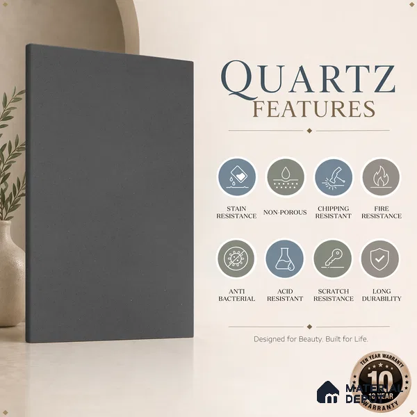 Belina Quartz QR 00205 Graphite Mist Helsinki Series 11.5 ft x 6.5 ft Quartz - 20 mm | 10 Years of Replacement Warranty | Suitable for Kitchen, Restaurant, Counter Tops, Dining, Reception, office
