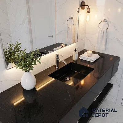 Belina Quartz QR 00206 Noir Eclipse Helsinki Series 11.5 ft x 6.5 ft Quartz - 20 mm | 10 Years of Replacement Warranty | Suitable for Kitchen, Restaurant, Counter Tops, Dining, Reception, office