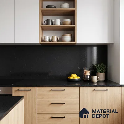 Belina Quartz QR 00206 Noir Eclipse Helsinki Series 11.5 ft x 6.5 ft Quartz - 20 mm | 10 Years of Replacement Warranty | Suitable for Kitchen, Restaurant, Counter Tops, Dining, Reception, office