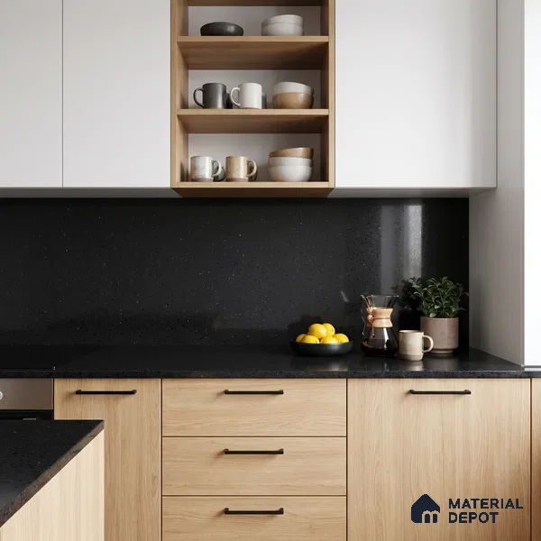 Belina Quartz QR 00206 Noir Eclipse Helsinki Series 11.5 ft x 6.5 ft Quartz - 20 mm | 10 Years of Replacement Warranty | Suitable for Kitchen, Restaurant, Counter Tops, Dining, Reception, office