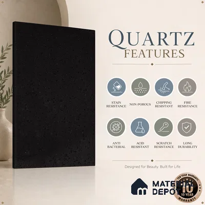 Belina Quartz QR 00206 Noir Eclipse Helsinki Series 11.5 ft x 6.5 ft Quartz - 20 mm | 10 Years of Replacement Warranty | Suitable for Kitchen, Restaurant, Counter Tops, Dining, Reception, office