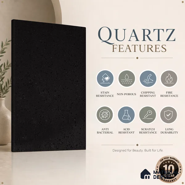 Belina Quartz QR 00206 Noir Eclipse Helsinki Series 11.5 ft x 6.5 ft Quartz - 20 mm | 10 Years of Replacement Warranty | Suitable for Kitchen, Restaurant, Counter Tops, Dining, Reception, office