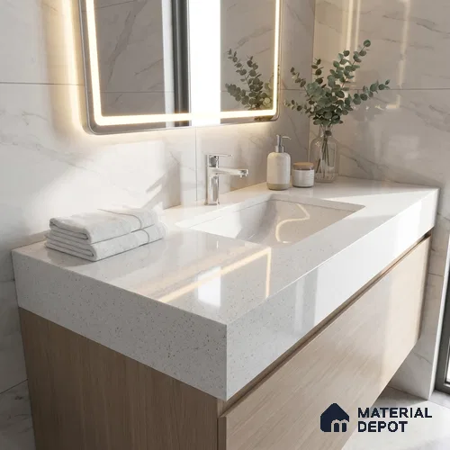 Belina Quartz QR 00207 Frosted Pearl Helsinki Series 11.5 ft x 6.5 ft Quartz - 20 mm | 10 Years of Replacement Warranty | Suitable for Kitchen, Restaurant, Counter Tops, Dining, Reception, office