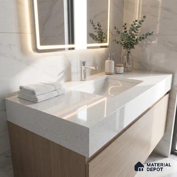 Belina Quartz QR 00207 Frosted Pearl Helsinki Series 11.5 ft x 6.5 ft Quartz - 20 mm | 10 Years of Replacement Warranty | Suitable for Kitchen, Restaurant, Counter Tops, Dining, Reception, office
