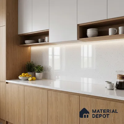 Belina Quartz QR 00207 Frosted Pearl Helsinki Series 11.5 ft x 6.5 ft Quartz - 20 mm | 10 Years of Replacement Warranty | Suitable for Kitchen, Restaurant, Counter Tops, Dining, Reception, office