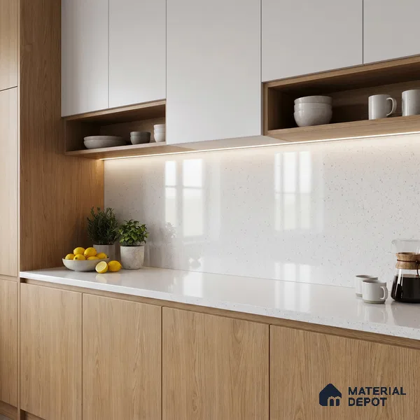 Belina Quartz QR 00207 Frosted Pearl Helsinki Series 11.5 ft x 6.5 ft Quartz - 20 mm | 10 Years of Replacement Warranty | Suitable for Kitchen, Restaurant, Counter Tops, Dining, Reception, office