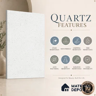 Belina Quartz QR 00207 Frosted Pearl Helsinki Series 11.5 ft x 6.5 ft Quartz - 20 mm | 10 Years of Replacement Warranty | Suitable for Kitchen, Restaurant, Counter Tops, Dining, Reception, office
