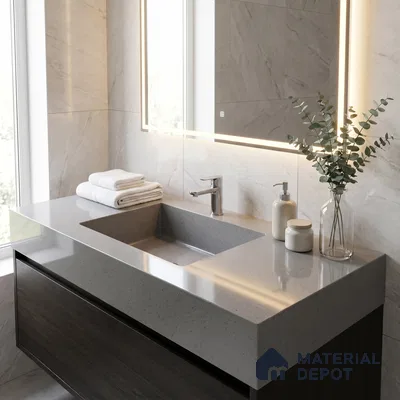 Belina Quartz QR 00208 Mist Argent Helsinki Series 11.5 ft x 6.5 ft Quartz - 20 mm | 10 Years of Replacement Warranty | Suitable for Kitchen, Restaurant, Counter Tops, Dining, Reception, office