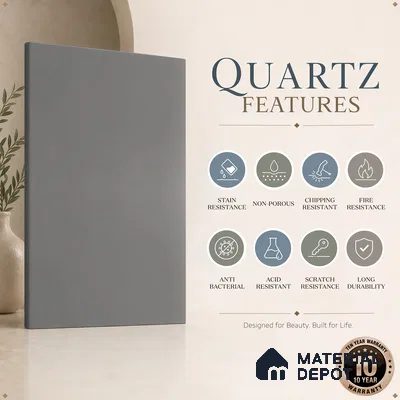 Belina Quartz QR 00208 Mist Argent Helsinki Series 11.5 ft x 6.5 ft Quartz - 20 mm | 10 Years of Replacement Warranty | Suitable for Kitchen, Restaurant, Counter Tops, Dining, Reception, office