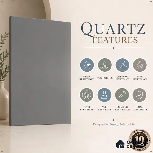 Belina Quartz QR 00208 Mist Argent Helsinki Series 11.5 ft x 6.5 ft Quartz - 20 mm | 10 Years of Replacement Warranty | Suitable for Kitchen, Restaurant, Counter Tops, Dining, Reception, office