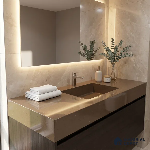 Belina Quartz QR 00209 Mocha Glaze Helsinki Series 11.5 ft x 6.5 ft Quartz - 20 mm | 10 Years of Replacement Warranty | Suitable for Kitchen, Restaurant, Counter Tops, Dining, Reception, office