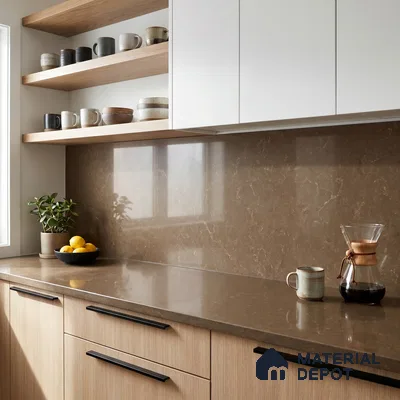 Belina Quartz QR 00209 Mocha Glaze Helsinki Series 11.5 ft x 6.5 ft Quartz - 20 mm | 10 Years of Replacement Warranty | Suitable for Kitchen, Restaurant, Counter Tops, Dining, Reception, office