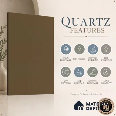 Belina Quartz QR 00209 Mocha Glaze Helsinki Series 11.5 ft x 6.5 ft Quartz - 20 mm | 10 Years of Replacement Warranty | Suitable for Kitchen, Restaurant, Counter Tops, Dining, Reception, office