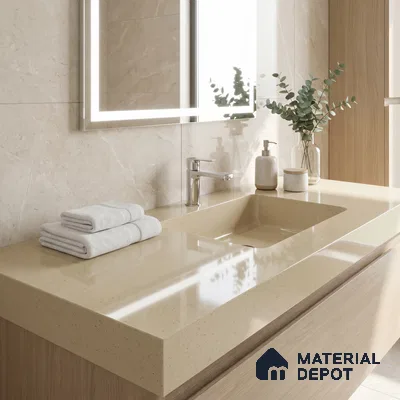 Belina Quartz QR 00210 Sand Dune Helsinki Series 11.5 ft x 6.5 ft Quartz - 20 mm | 10 Years of Replacement Warranty | Suitable for Kitchen, Restaurant, Counter Tops, Dining, Reception, office