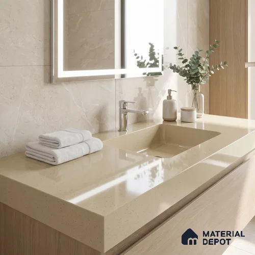 Belina Quartz QR 00210 Sand Dune Helsinki Series 11.5 ft x 6.5 ft Quartz - 20 mm | 10 Years of Replacement Warranty | Suitable for Kitchen, Restaurant, Counter Tops, Dining, Reception, office
