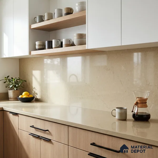 Belina Quartz QR 00210 Sand Dune Helsinki Series 11.5 ft x 6.5 ft Quartz - 20 mm | 10 Years of Replacement Warranty | Suitable for Kitchen, Restaurant, Counter Tops, Dining, Reception, office
