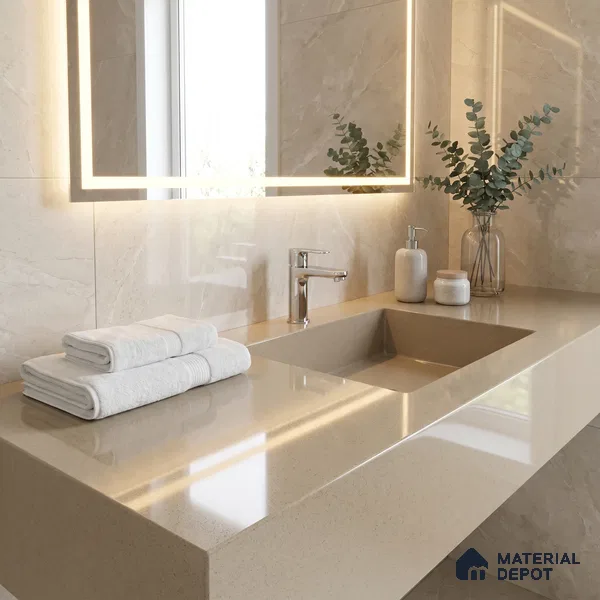 Belina Quartz QR 00211 Golden Heather Helsinki Series 11.5 ft x 6.5 ft Quartz - 20 mm | 10 Years of Replacement Warranty | Suitable for Kitchen, Restaurant, Counter Tops, Dining, Reception, office