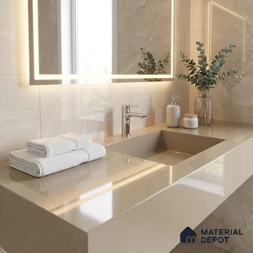 Belina Quartz QR 00211 Golden Heather Helsinki Series 11.5 ft x 6.5 ft Quartz - 20 mm | 10 Years of Replacement Warranty | Suitable for Kitchen, Restaurant, Counter Tops, Dining, Reception, office