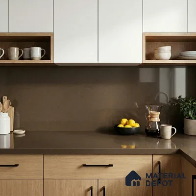 Belina Quartz QR 00213 Mocha Satin Helsinki Series 11.5 ft x 6.5 ft Quartz - 20 mm | 10 Years of Replacement Warranty | Suitable for Kitchen, Restaurant, Counter Tops, Dining, Reception, office