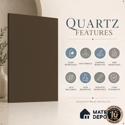 Belina Quartz QR 00213 Mocha Satin Helsinki Series 11.5 ft x 6.5 ft Quartz - 20 mm | 10 Years of Replacement Warranty | Suitable for Kitchen, Restaurant, Counter Tops, Dining, Reception, office