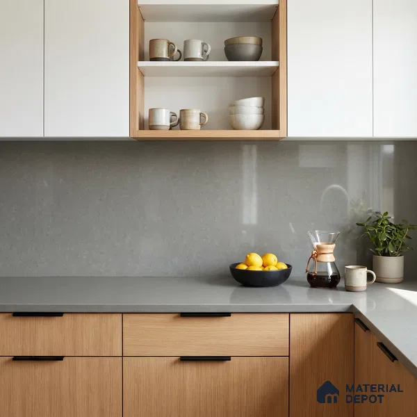 Belina Quartz QR 00214 Silvershadow Helsinki Series 11.5 ft x 6.5 ft Quartz - 20 mm | 10 Years of Replacement Warranty | Suitable for Kitchen, Restaurant, Counter Tops, Dining, Reception, office